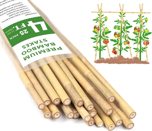 Vista 9 de Estacas para plantas de 3 pies, estacas de bambú natural, 25 estacas