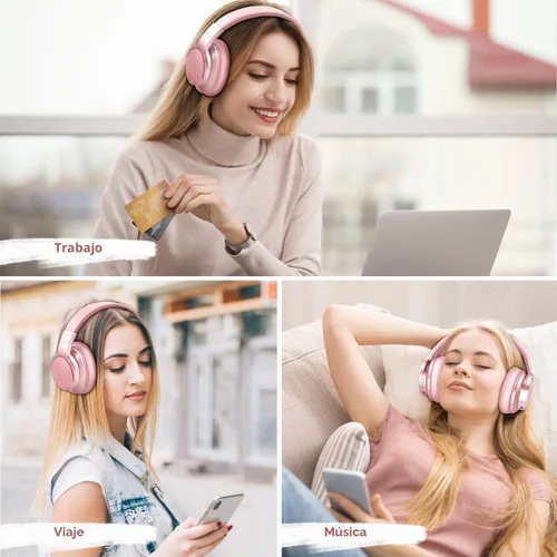 Vista 7 de AUSDOM E7 Auriculares Bluetooth con cancelación activa de ruido, inalámbricos sobre la oreja ANC con micrófono, sonido estéreo de alta fidelidad