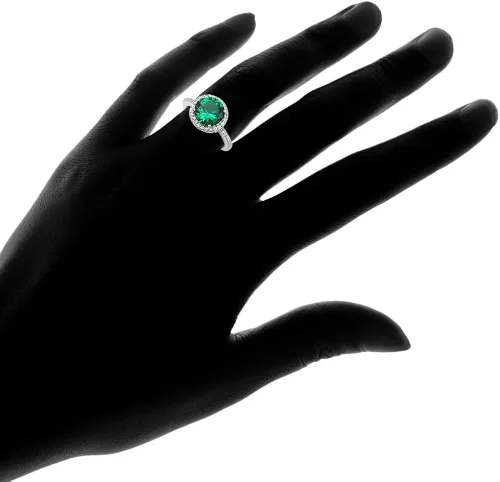 Vista 3 de Ice Gems Anillo redondo de plata de ley con esmeralda de imitación y circonita cúbica