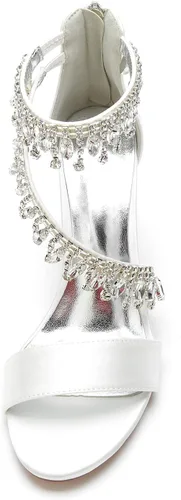 Vista 6 de Hyinlays Sandalias de tacón alto de cristal grueso para mujer, con correa de tobillo, zapatos de boda, baile de graduación, zapatos de noche