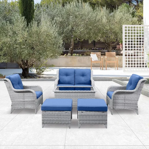 Vista 69 de Belord Mesa auxiliar pequeña para exteriores, mesa de mimbre de vidrio templado, mesa de centro impermeable para patio, mesa auxiliar de ratán