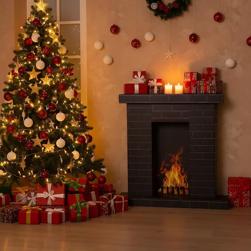 Vista 2 de AmazingSpark Chimenea de cartón navideño 3D falso 35.5 x 31.5 x 8 pulgadas, chimenea corrugada con accesorios de fotos de fuego, soporte de cartón