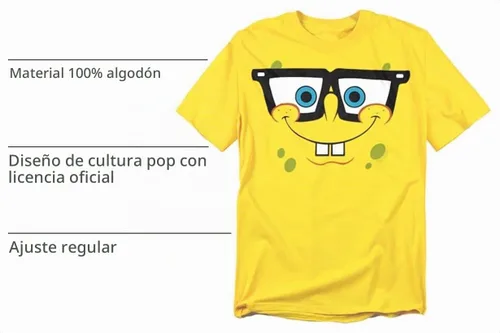 Vista 4 de SpongeBob Big Face Halloween Costume Collection Unisex Adult T Shirt Amarillo - Cara Nerd