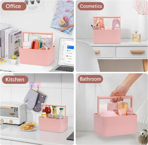 Vista 7 de Organizador multiusos con asa y divisor ajustable, organizador de almacenamiento portátil de suministros de arte para suministros de manualidades