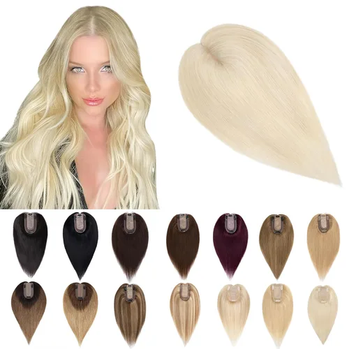 Vista 14 de SEGO Toppers para el cabello para mujer, cabello humano real con flequillo, 2.8 x 5.1 in, base de seda, 100% cabello humano Remy, clip en la parte