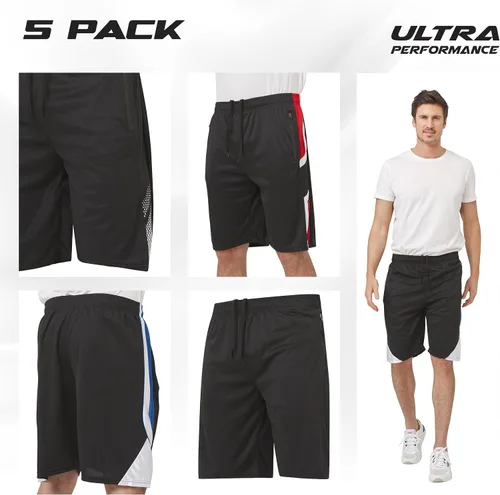 Vista 2 de Ultra Performance - Paquete de 5pantalones cortos deportivos para hombre con bolsillos de cremallera - Para correr, baloncesto y entrenamiento