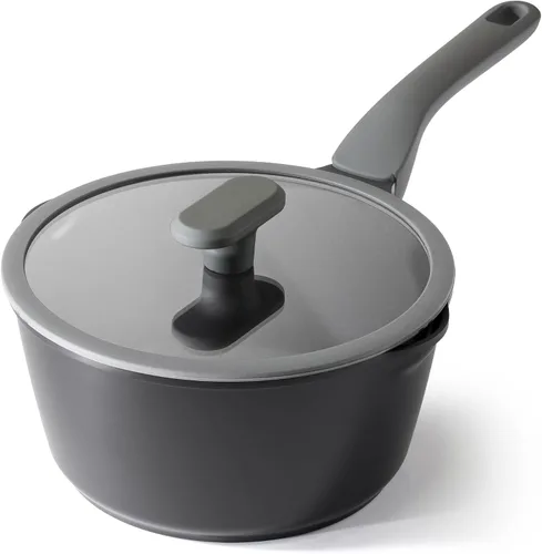 Vista 20 de PRICUSIS Cacerola antiadherente de cerámica con tapa, olla no tóxica de 1.3 cuartos de galón con boquillas de vertido, totalmente revestida, 100%