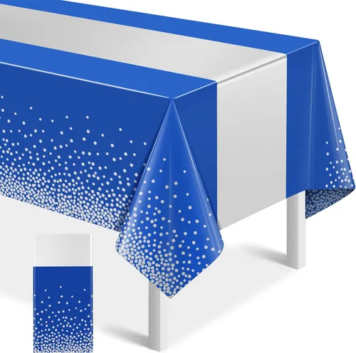 Vista 34 de MASHAN 1 mantel negro y azul para decoración de fiesta, mantel de plástico negro impreso azul, funda rectangular desechable para cumpleaños, boda
