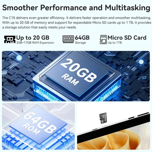Vista 4 de Tableta, tableta Android de 10 pulgadas con Ocata Core, 64GB ROM+1TB Expand, 1280x800 HD IPS pantalla táctil, 5000mAh, 120Hz, 5MP+8MP, Widevine L1