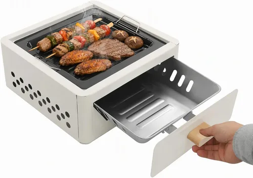 Vista 10 de Parrilla cuadrada de carbón de leña portátil durable fácil limpiar para uso Negro