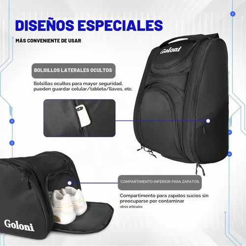 Vista 4 de Goloni Pickleball Bag Padel Racket Backpack Large Capacity for Men Women Separate Waterproof Shoes Compartment Pickleball Accessories -Thermal