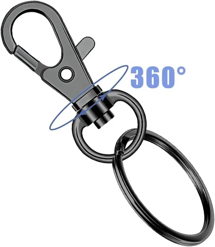 Vista 4 de 50 llaveros giratorios de alta calidad con llaveros, clip de llavero de metal y llavero, 25 ganchos para llavero y 25 llaveros para cordón, Negro