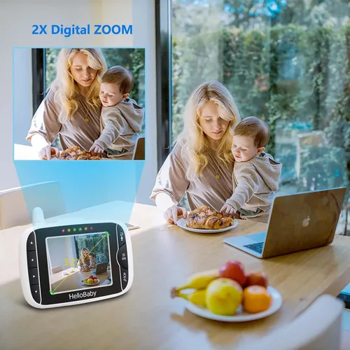 Vista 8 de HelloBaby Monitor de video para bebés con cámara y audio, pantalla LCD de 3.2 pulgadas, visión nocturna infrarroja, audio bidireccional y monitoreo