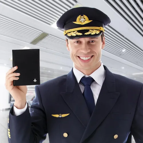Vista 7 de Billetera de piloto para pasaporte para viajes, bloqueo RFID, soporte de documentos de viaje de cuero genuino con caja de regalo, cartera
