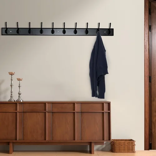 Vista 8 de WEBI Perchero de pared para montar en la pared, ganchos para colgar en la pared de 38 1/4" de largo, perchero de pared de bambú con gancho