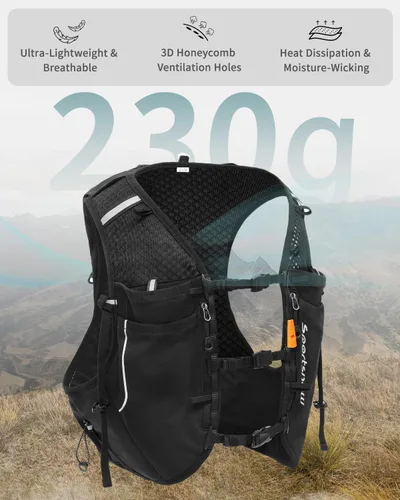 Vista 3 de Sportsnew Chaleco para correr para mujeres y hombres, mochila ligera de hidratación de 10L con bolsillo impermeable para teléfono, paquete