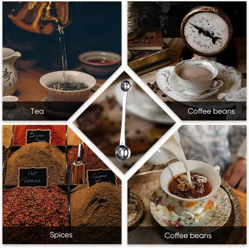 Vista 6 de 2 cucharadas de café con marca, 1 cucharada y 1 cucharadita de acero inoxidable para café medidora para preparación molida, té, azúcar y leche, 0.2