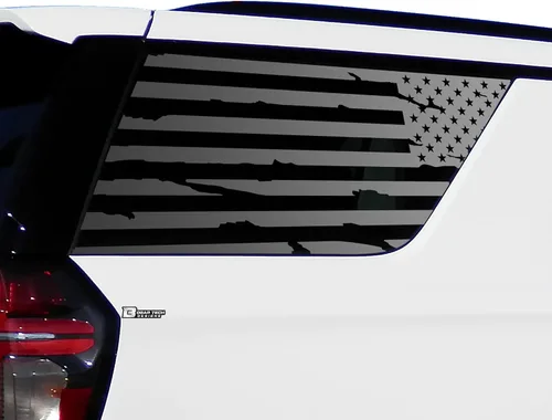 Vista 7 de Bogar Tech Designs Calcomanía de vinilo precortada con la bandera estadounidense para ventana de un cuarto compatible con Chevy Tahoe y GMC Yukon