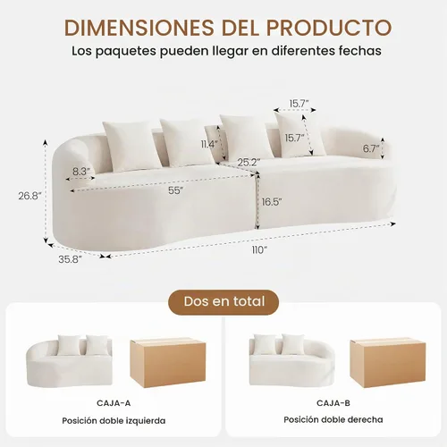 Vista 2 de Sofá modular de 4 plazas sin hueso de 110 pulgadas, sofá de nube curvado de chenilla de gran tamaño, sofás modernos de 4 plazas para sala de estar