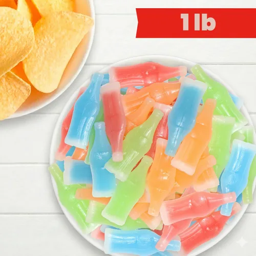 Vista 4 de Wax Bottles Candy - Bolsa a granel de 1 libra, botellas clásicas de refresco de cera con centro de jugo dulce, sabores surtidos, golosinas retro