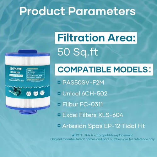 Vista 3 de PAS50SV-F2M - Filtro de repuesto para bañera de hidromasaje Artesian Spas, 06-0005-12, 6CH-502, 06-0006-12, Filbur FC-0311, XLS-604, AR50, AK-9016