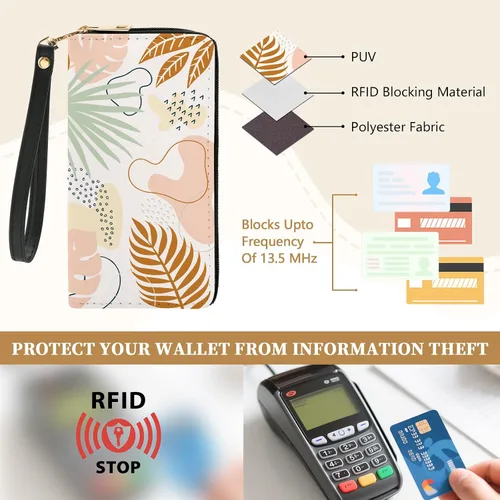 Vista 4 de Billetera para mujer, con bloqueo RFID, con 10 ranuras para tarjetas y ventana de identificación, bolso para mujer con cierre de correa de mano