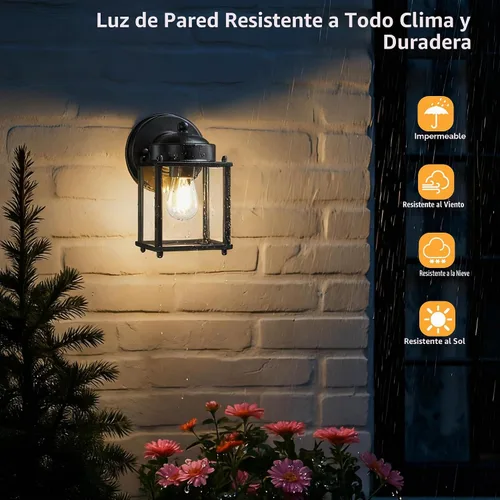Vista 2 de LIT-PaTH Lámpara de pared para exteriores, cristal metálico antioxidante, negro, paquete de 2