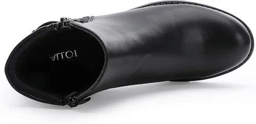 Vista 4 de ALLOT Botines de tacón grueso apilados para mujer, con hebilla y cremallera lateral, a la moda, con puntera cerrada