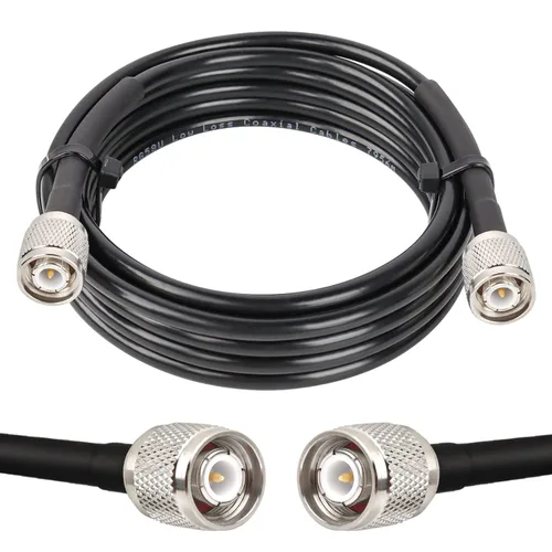 Vista 10 de MOOKEERF TNC macho a TNC macho cable coaxial de 3 pies, 2 unidades de 50 ohmios RG58 cable coaxial con conectores TNC para antena de navegación