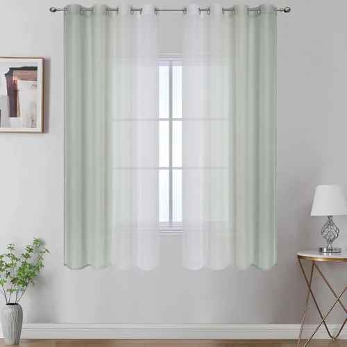 Vista 34 de Cortinas transparentes de color azul marino y negro para sala de estar, 52