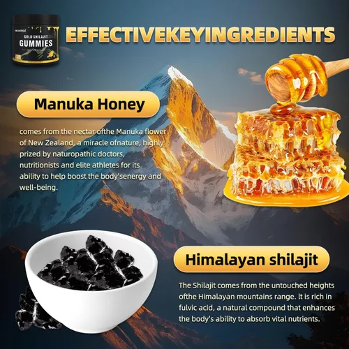Vista 3 de Shilajit - Gomitas para mujer, palitos de miel Shilajit, gomitas Shilajit, ácido fúlvico y más de 85 minerales traza I para hombres, mujeres I sin