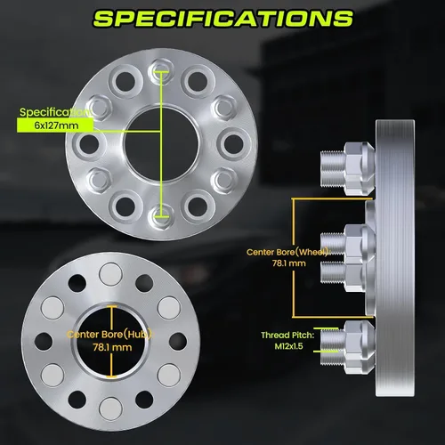 Vista 2 de CMO - Espaciadores de rueda de 1.5 pulgadas 6x127 para Chevrolet plateado