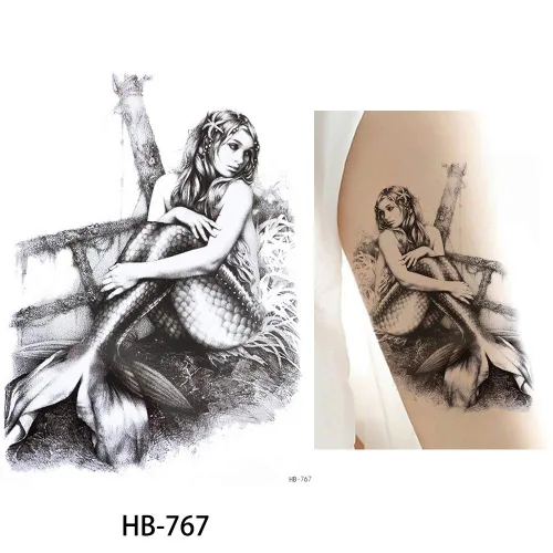 Vista 4 de Glaryyears Tatuajes temporales de sirena de ángel para mujeres y niñas, paquete de 6 calcomanías de tatuaje falsas, tatuajes realistas de larga
