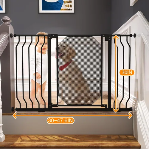 Vista 6 de Puerta de bebé de 30 a 47.6 pulgadas para escaleras y puertas, puerta para perros extra ancha con cierre automático para casa, puerta de seguridad