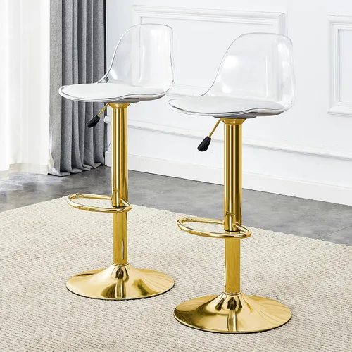 Vista 9 de Deolme Juego de 2 taburetes de bar modernos de acrílico transparente, taburetes de bar giratorios con respaldo transparente, 24 a 32 pulgadas