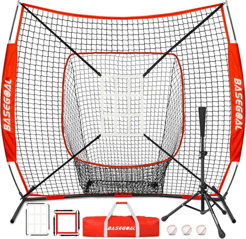 Vista 11 de BaseGoal 6'×6' Baseball Softball Practice Net,Baseball Backstop,for Hitting Pitching Batting Catching with Bow Frame,Bonus Strike Zone,Target