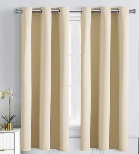 Vista 17 de WPM - Cortinas opacas de triple tejido, para oscurecer la habitación, 2 paneles para sala de estar, color beige, con aislamiento térmico y ojales