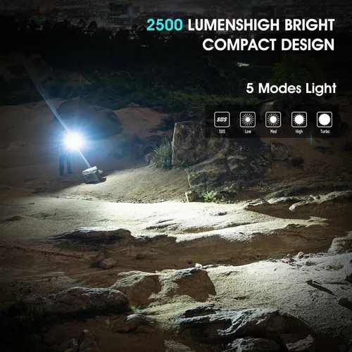 Vista 6 de Linterna LED recargable PIOOCAN S10Pro, linterna brillante de 2500 lúmenes, linterna táctica EDC con base magnética, linternas impermeables