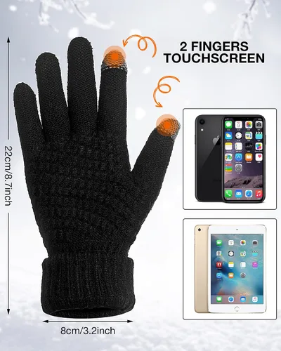 Vista 3 de Juego de 4 gorros de invierno para mujer, gorro de punto, guantes para pantalla táctil