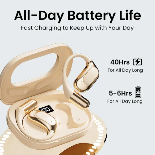 Vista 5 de Auriculares de oreja abierta, auriculares Bluetooth 5.4 deportivos con pantalla digital inteligente, tiempo de reproducción de 40 horas, llamadas