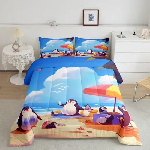 Vista 23 de Erosebridal Juego de edredón de ballena náutica, tamaño individual, juego de ropa de cama vintage azul con ondas oceánicas para niños y niñas