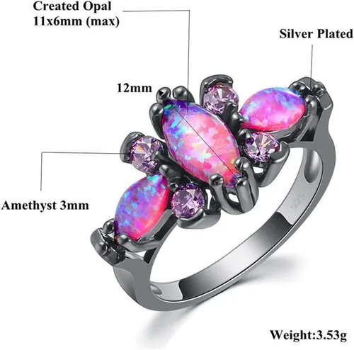 Vista 5 de CiNily Anillo de ópalo púrpura y amatista chapado en oro negro para mujeres y mujeres
