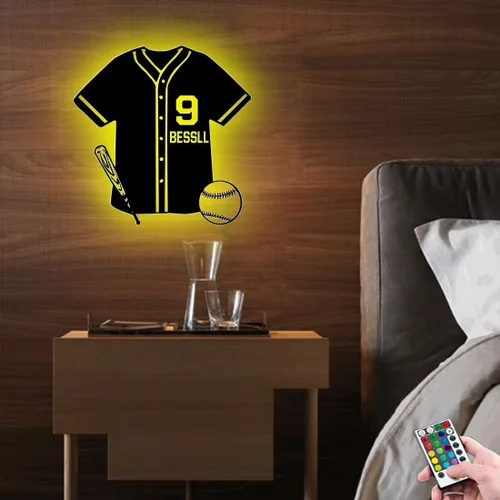 Vista 4 de Letrero de metal de jersey deportivo personalizado con luz LED, nombre y número personalizado, letrero de neón con nombre personalizado, decoración