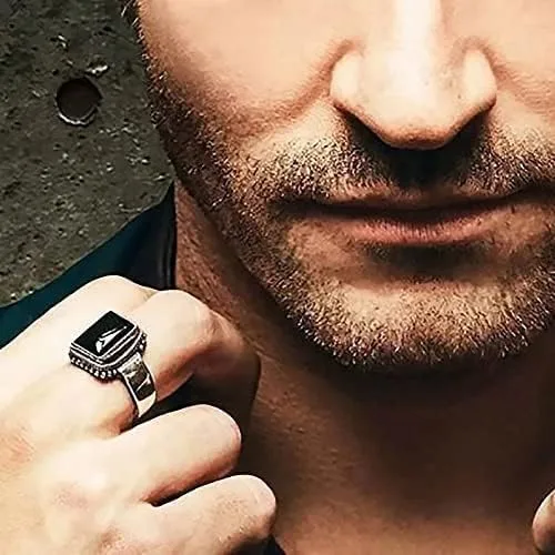 Vista 2 de Lucifer Morningstar Ring 925 Sterling Silver, Black Onyx Turkish Ring for men and women