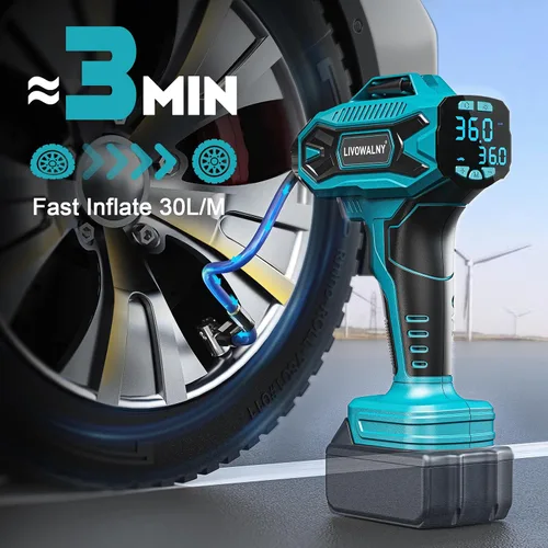 Vista 4 de Compresor de aire para inflador de neumáticos compatible con batería Makita de 18 V, bomba de aire eléctrica portátil inalámbrica LIVOWALNY de 160