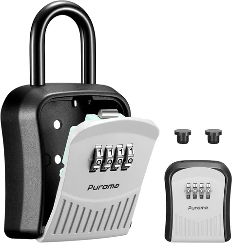 Vista 9 de Caja de Seguridad Puroma, Caja de Bloqueo con Combinación de Llaves, Caja de Seguridad Montada en Pared Portátil para Llaves con Código Reajustable