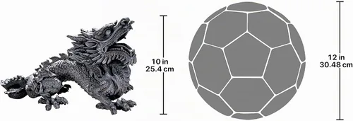 Vista 3 de Design Toscano Benevolent Dragon - Estatua de jardín asiático, 27 pulgadas, resina, acabado de piedra gris