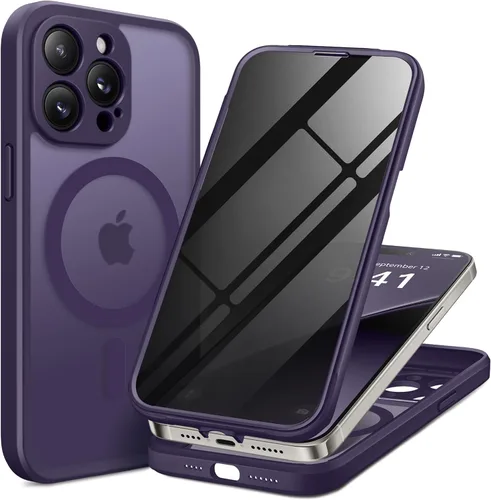 Vista 35 de BERFY Funda para iPhone 17 Pro Max, compatible con MagSafe, protector de pantalla de vidrio integrado, protección de cámara, funda de cuerpo