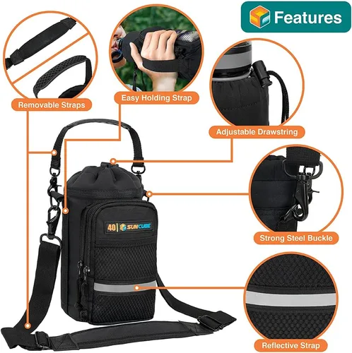 Vista 3 de SUN CUBE Portabidón de agua con correa, bolsa aislada para botella de agua con bolsillo para teléfono, soporte cruzado para botella para caminar