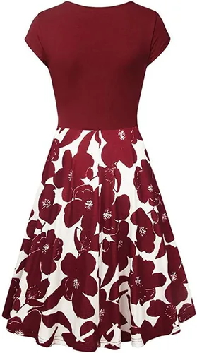 Vista 3 de hamovessi Vestido para mujer vestido de verano con cuello en V manga corta cintura alta estampado floral casual holgado vestido midi para fiesta